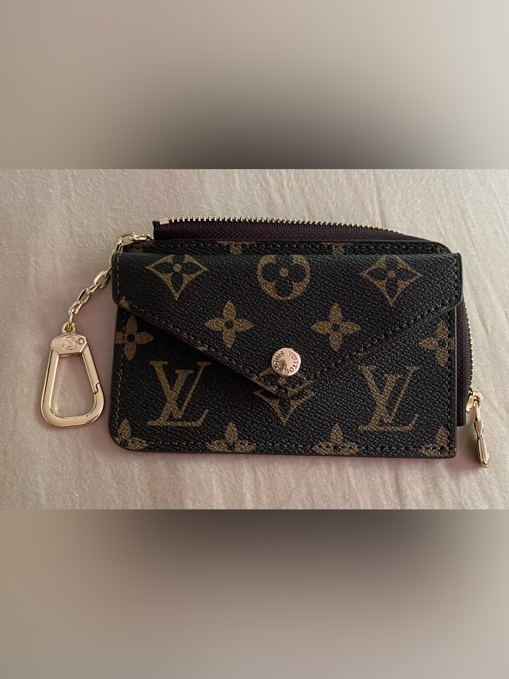 Designer-Inspired Monogram Wallet in Brown and Gold with Keychain